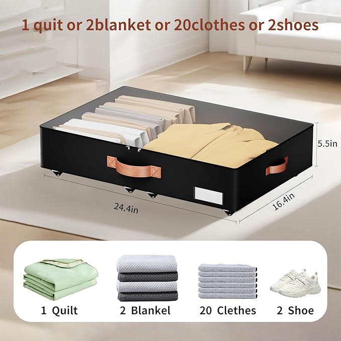Underbed Storage With Wheels, low profile 5.5 inches Height Storage Bins - Image 3