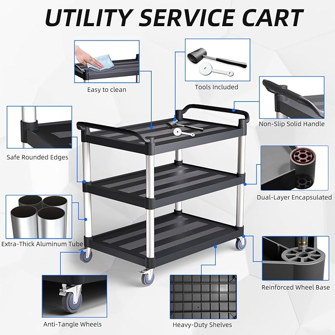 Plastic Utility Cart with Anti-Tangle Wheels, Solid Armrests, 450 Lbs Heavy - Image 5