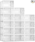 Kuject 15 Pack Shoe Storage Boxes, Large Clear Plastic Stackable Shoe Organizer by Kuject