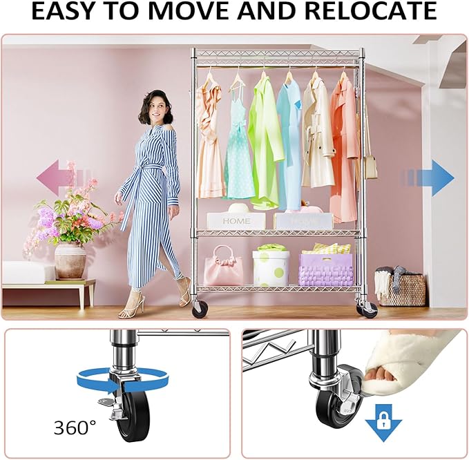 IZEUK 3 Tier Heavy Duty Rolling Garment Rack Wire Clothes Rack - Image 2