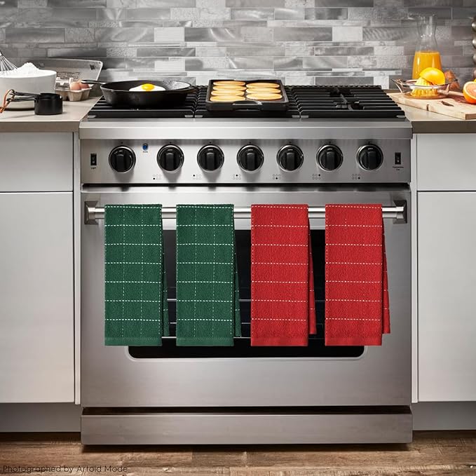 Artoid Mode Checkered Designed Cotton Red Green Terry Kitchen Dish Towels - Image 2
