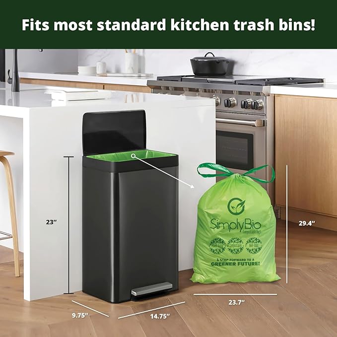 Simply Bio 13 Gallon Compostable Trash Bags Liners Drawstring, Heavy Duty Extra - Image 2