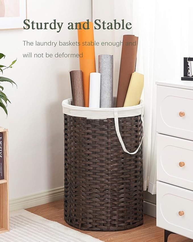 34.3 Gal Large Laundry Hamper Laundry Basket Round Handwoven Wicker Laundry - Image 7