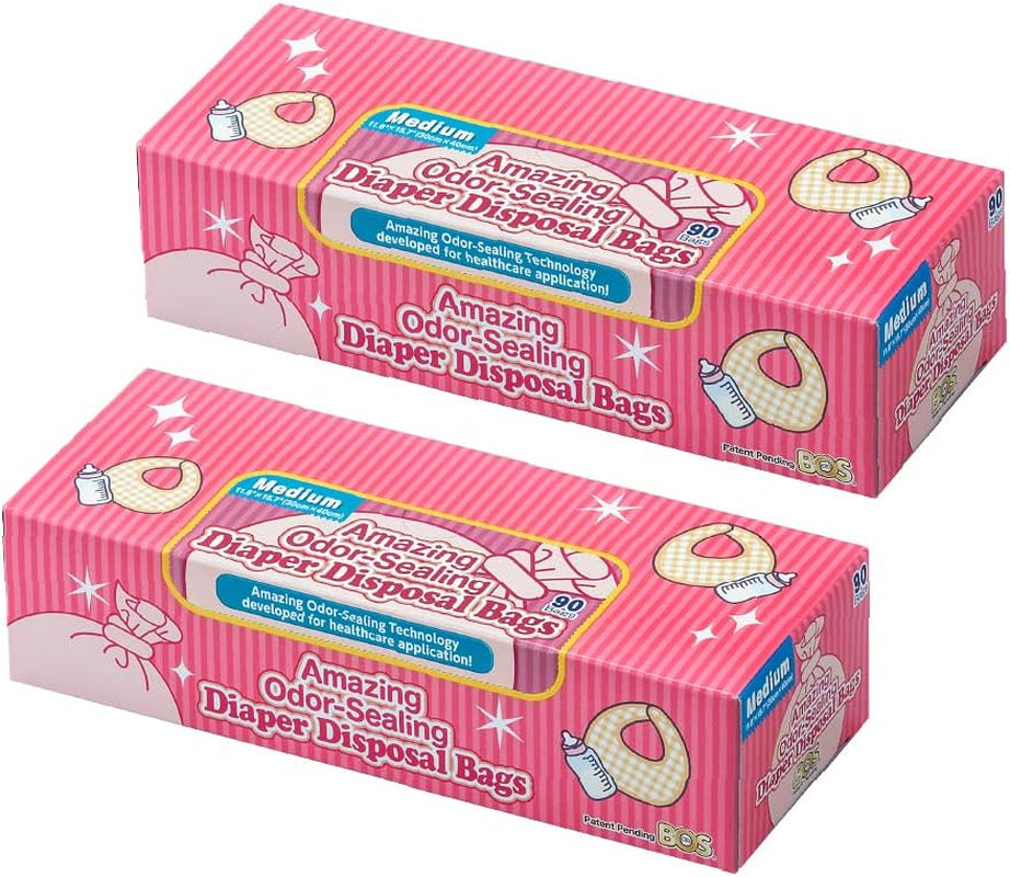 Amazing Odor Sealing Baby Diaper Disposal Bags - Durable and Unscented [Size: M, Color: Pink] (90 Count, Pack of 2) (180 Bags)