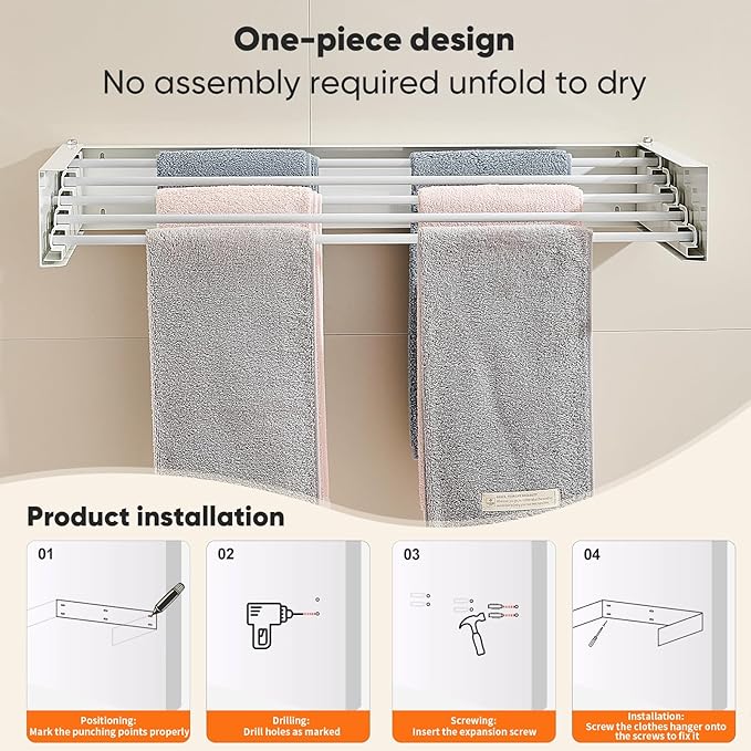 Clothes Drying Rack 31.5 inches Foldable Wall Mount Laundry Rack Folding Indoor - Image 7