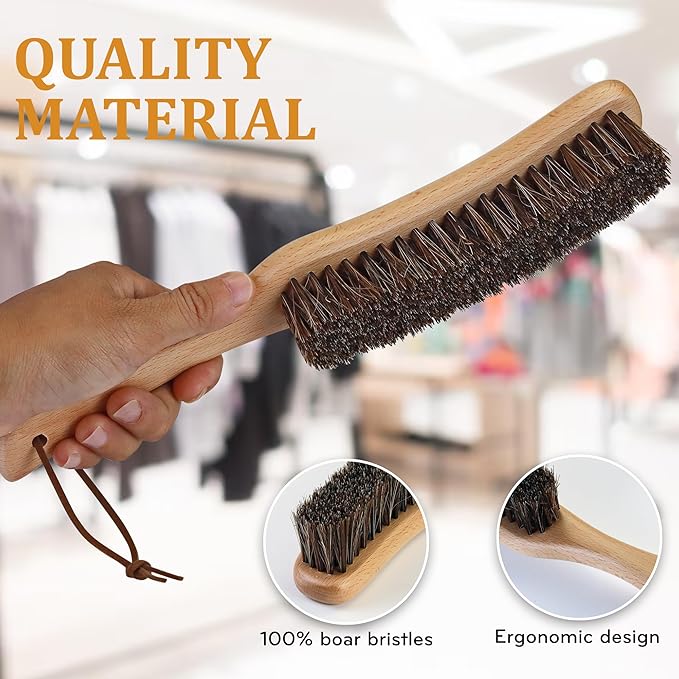 Lint Brush for Clothes with 100% Soft Horse Hair Bristle, Large Beech Wood - Image 3