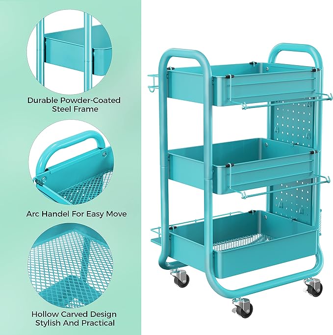 DESIGNA 3-Tier Utility Storage Rolling Cart - Image 8