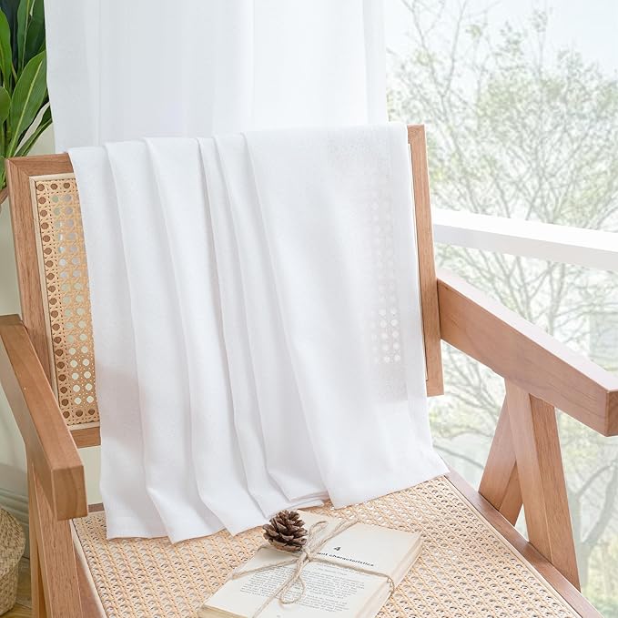 YoungsTex Short White Linen Curtains 45 Inch Length 2 Panels - Image 8