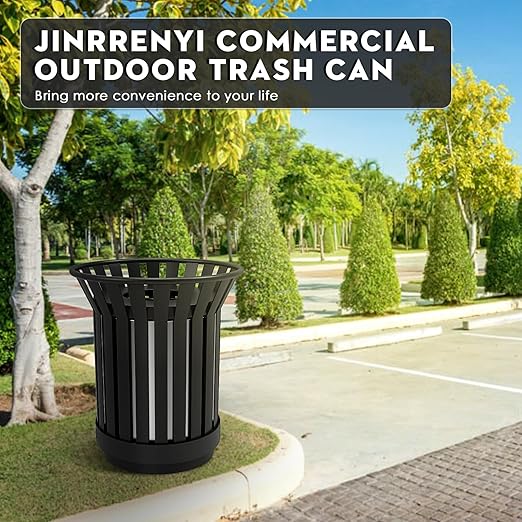 Round Heavy Duty Outdoor Trash Can, Large Metal Slatted Garbage Can - Image 7