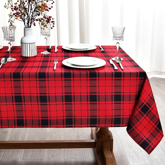 Gingham Xmas Tablecloth Fabric by Essifunia