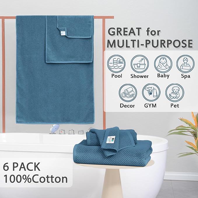 VOOVA & MOVAS Blue Towels Bathroom Sets, 100% Cotton | Lightweight | Soft | - Image 3