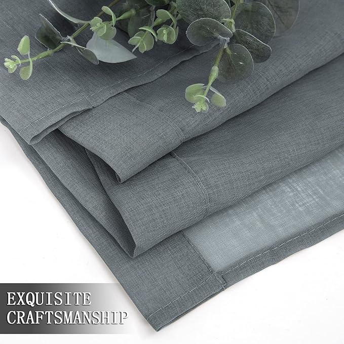 Tollpiz Sheer Tier Curtain Linen Textured Half Kitchen Curtains Sheer Light - Image 7