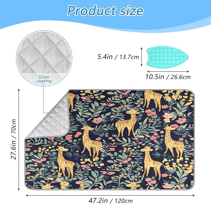 Giraffe Flowers Leaves Green Ironing Mat Thickened Ironing Blanket Travel - Image 2