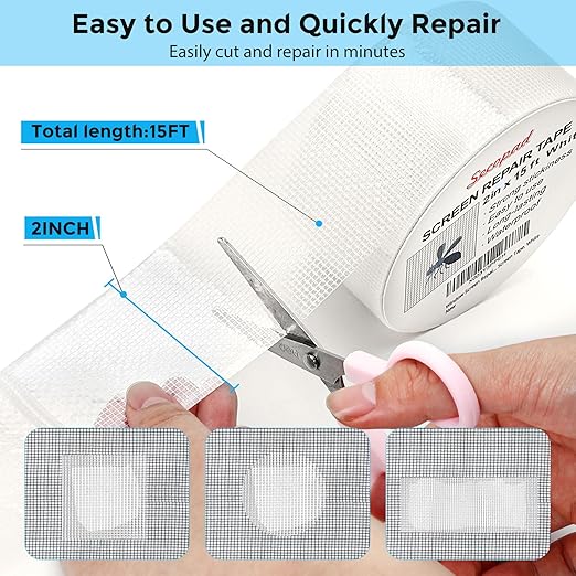White Window Screen Repair Tape, 2 in X 15 FT Screen Repair Kit - Image 2
