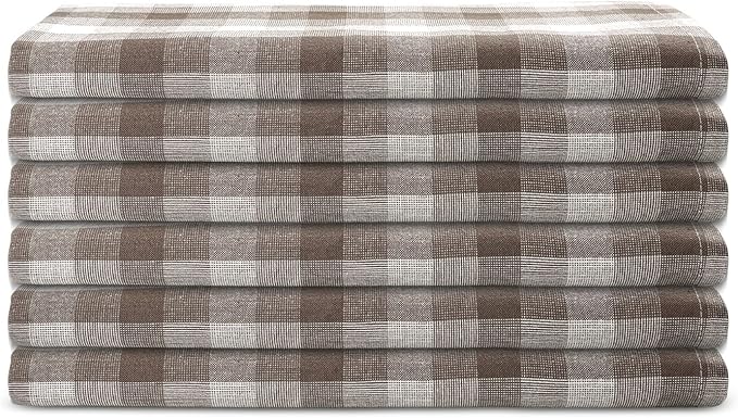 Kitchen Towels Set of 6 Brown/Ivory Checks 20x30 Inches 100% Cotton Highly - Image 2