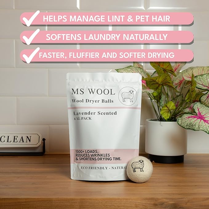Lavender Scented Wool Dryer Balls – 6 XL Pack – Natural Fabric Softener - Image 2