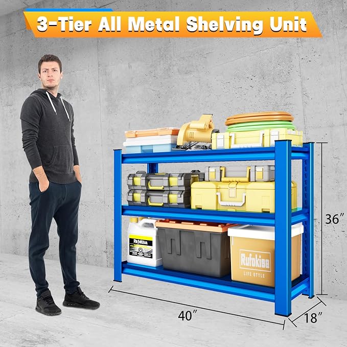 40" W Garage Shelving Heavy Duty，1500LBS Loads Adjustable Garage Storage Shelves - Image 3