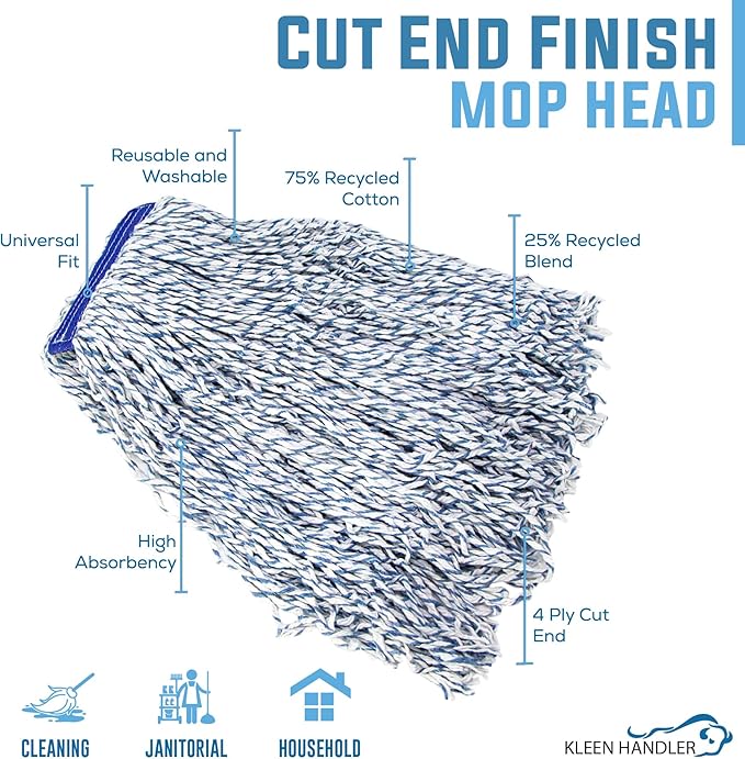 KLEEN HANDLER Cut End Finish Mop | 1.25" Universal Headband, Maximum Absorption - Image 2