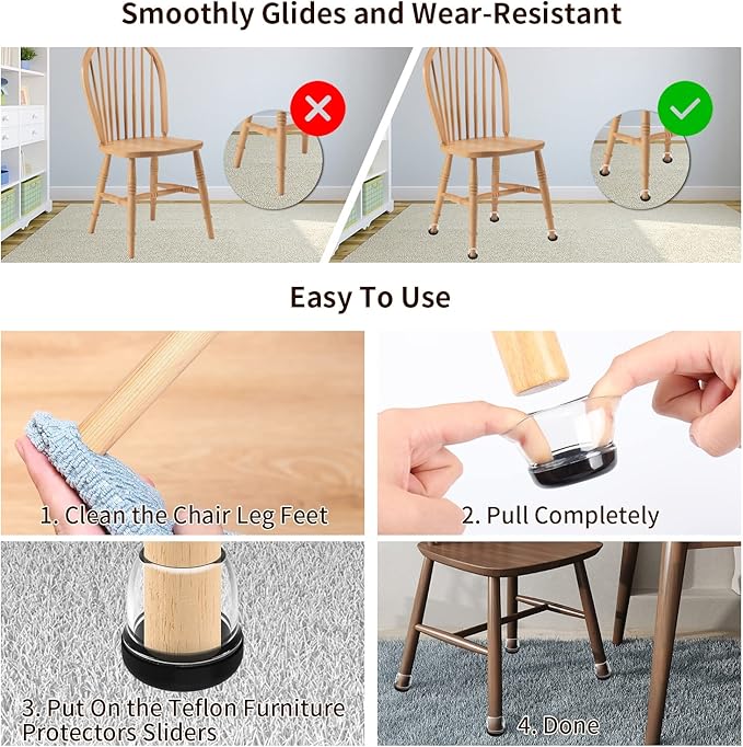 Ezprotekt 24 Pcs Clear Chair Leg Sliders - Image 7