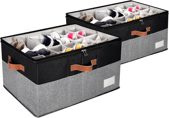 2 Pack Shoe Organizer for Closet, Adjustable Shoe Box Storage Containers by JHHBHV