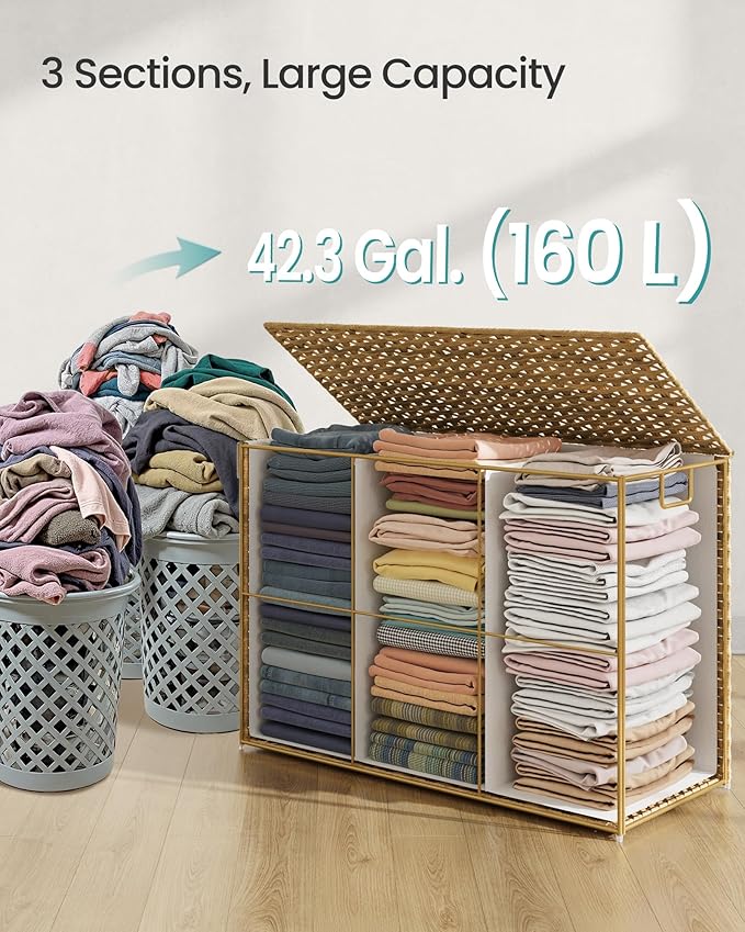 SONGMICS Laundry Hamper with Lid, 160 L Clothes Hamper with 2 Removable Liner - Image 4