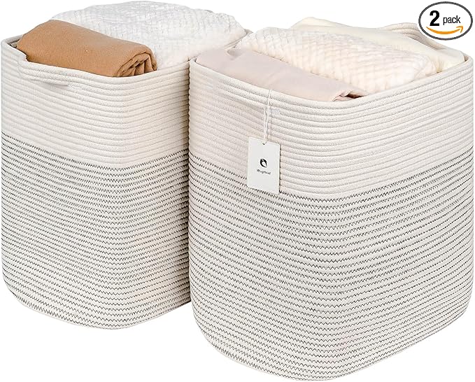 Storage Baskets for Clothes Fabric Cotton Rope Storage Basket bins by Laughbird