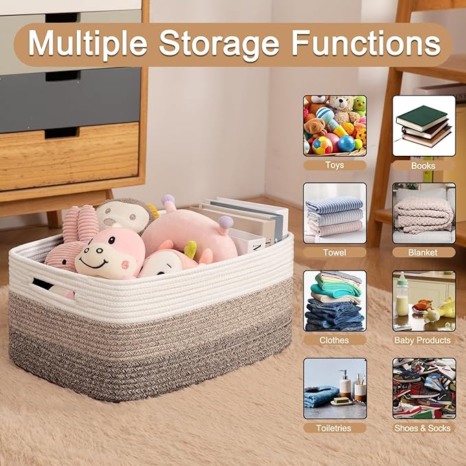 Large Storage Basket for Organizing, Woven Rope Basket for Shelves, Closet - Image 3