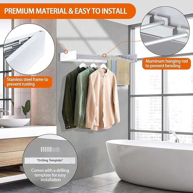 FOCHIER F Laundry Drying Rack Wall Mounted Clothes Drying Rack Collapsible - Image 6