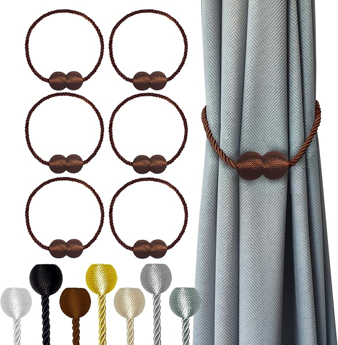 Hion Magnetic Curtain Tiebacks Dark Brown 6 Pack, Curtain Tiebacks Buckles by Hion