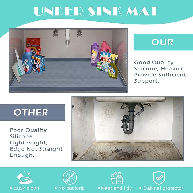 URMONA Waterproof Silicone Under Sink Mat 19'' x 12'' Shelf Liner - Image 5