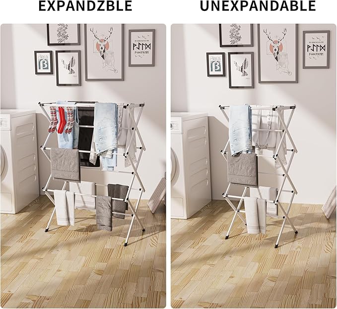 3 Tier Clothes Drying Rack, Foldable & Portable Clothing Drying Rack, - Image 7