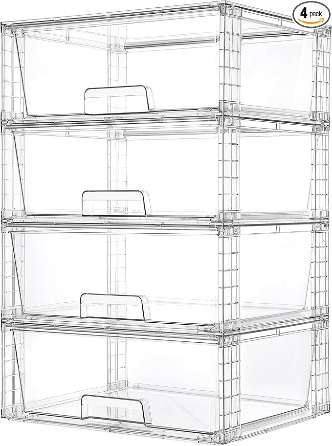 Vtopmart 4 Pack Large Stackable Storage Drawers, Easily Assemble Acrylic by Vtopmart