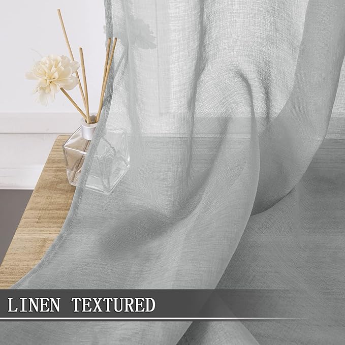 Tollpiz Sheer Curtain Linen Textured Bedroom Curtains Sheer Light Filtering Rod - Image 2