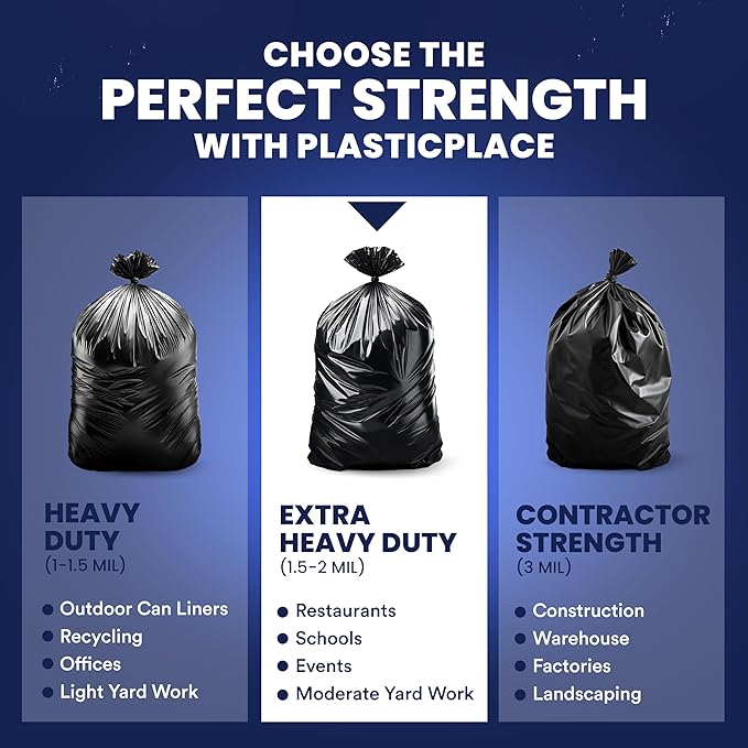 Plasticplace 55-60 Gallon Trash Bags │ 1.5 Mil │ Black Heavy Duty Garbage Can - Image 6