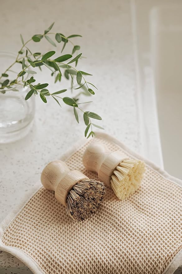 Jungle Culture Kitchen Dish Scrubber Set of 2 • Bamboo Dish Brush - Image 6