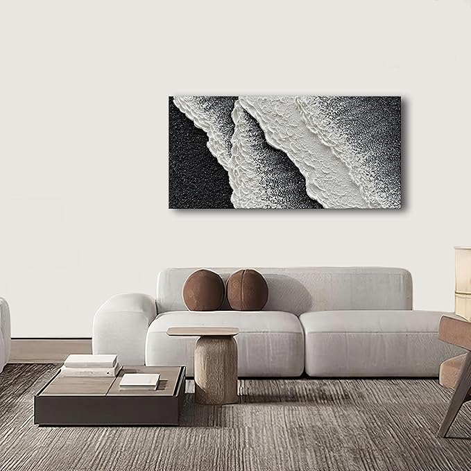 NANKAI Hand Painted black and white abstract canvas art oil painting waves - Image 4