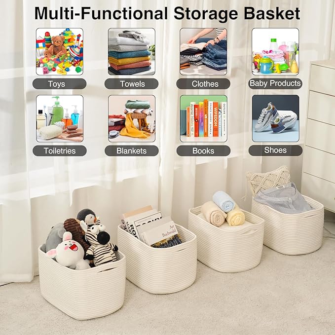 Storage Baskets for Organizing & Shelves, Woven Cotton Rope Organization Bins - Image 4