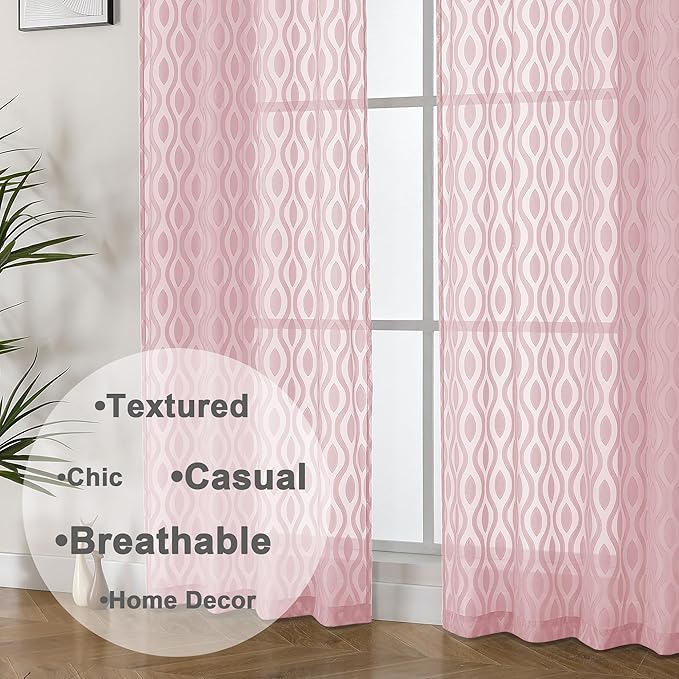 Aiyufeng Pink Sheer Curtains 2 Panels 54 Inch Length, Soft Lightweight Clip - Image 8