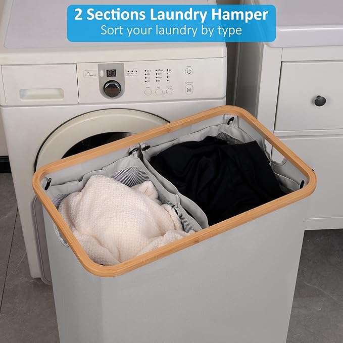 Double Laundry Hamper with Lid, Divided Laundry Hamper with Removable Bags - Image 5