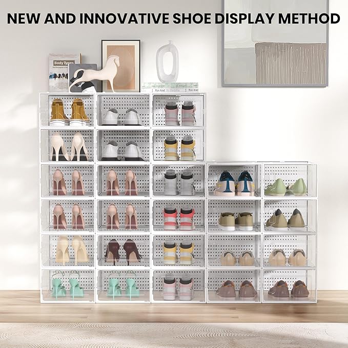 12 Pack XXX-Large Modular Clear Plastic Stackable Shoe Storage Organizer - Image 2