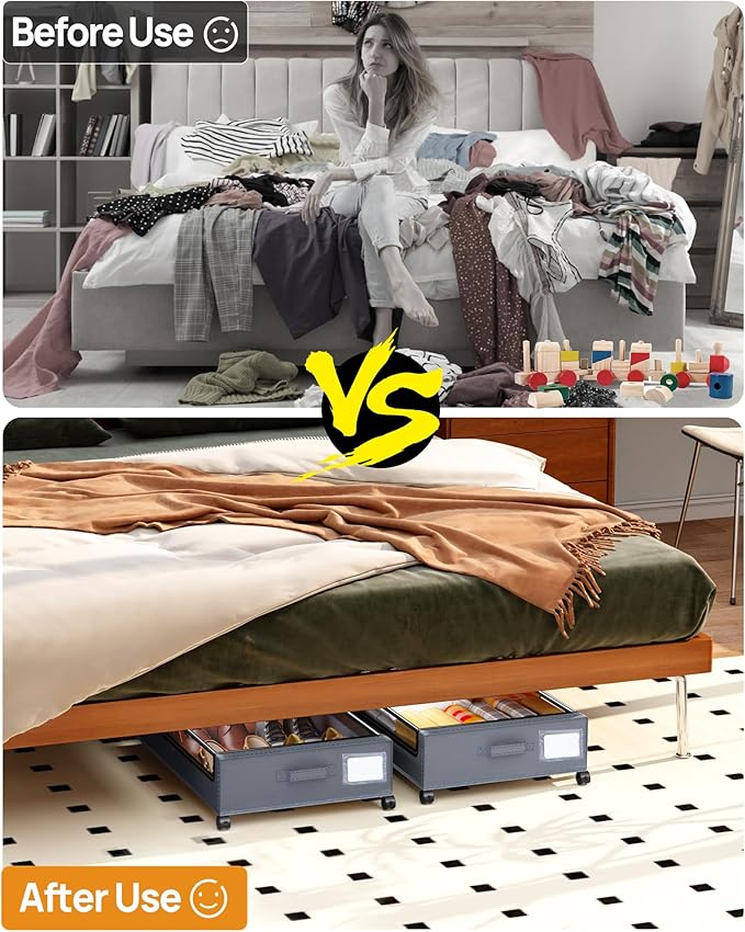 Under Bed Storage with Wheels, Square Under Bed Storage Containers, 4 Pack - Image 4