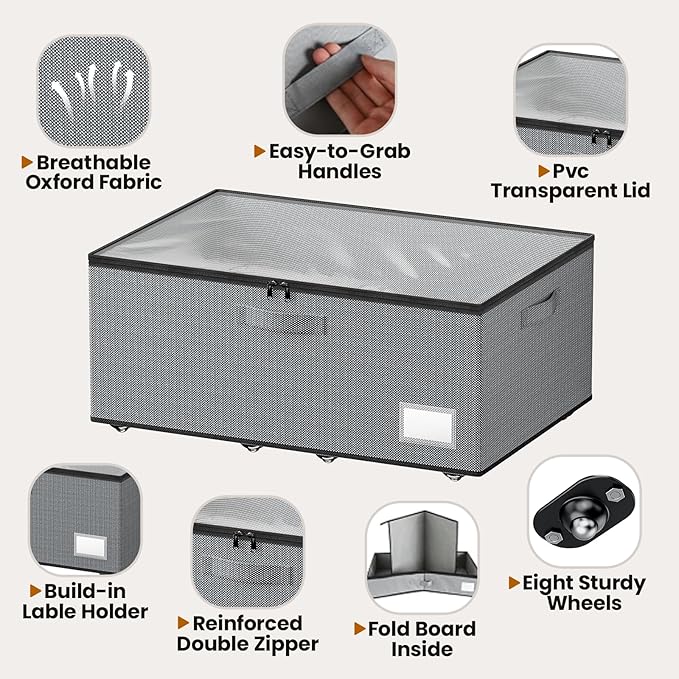 Underbed Storage with Wheels, 2 Pack Under Bed Storage Containers with Clear - Image 3