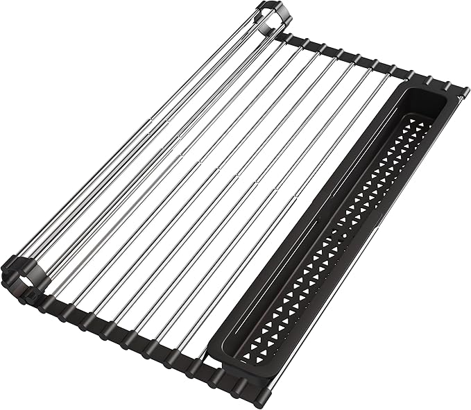 JASIWAY Roll Up Dish Drying Rack, Expandable Stainless Steel Portable Over The by JASIWAY