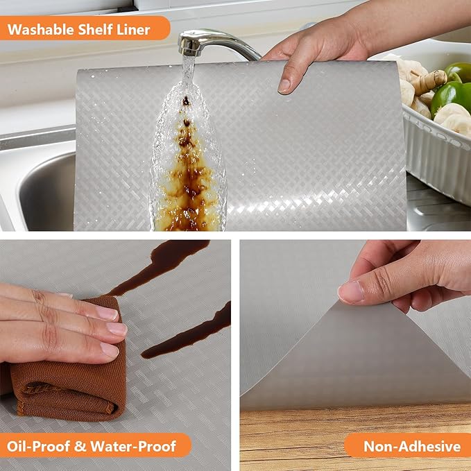 Light Gray Shelf Liners for Kitchen Cabinets Refrigerator Liners Waterproof & - Image 3