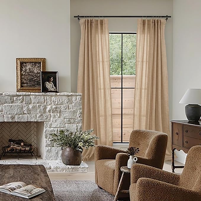 YoungsTex Toffee Linen Semi Sheer Curtains 95 Inch Length 2 Panels - Image 2