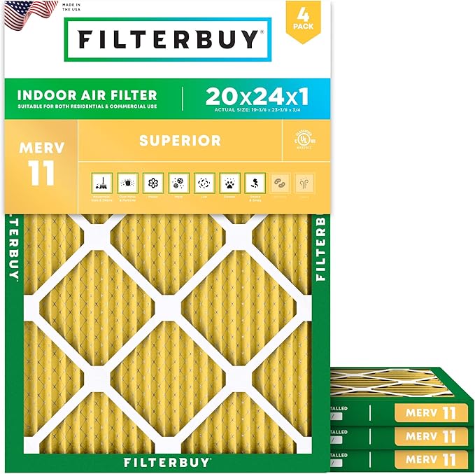 Filterbuy 20x24x1 Air Filter MERV 11 Allergen Defense Replacement, by Filterbuy