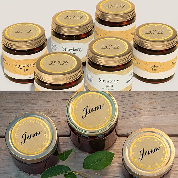 2" Kraft Label Stickers for Jars and Lids, 6 Different Gold Border Designs - Image 4