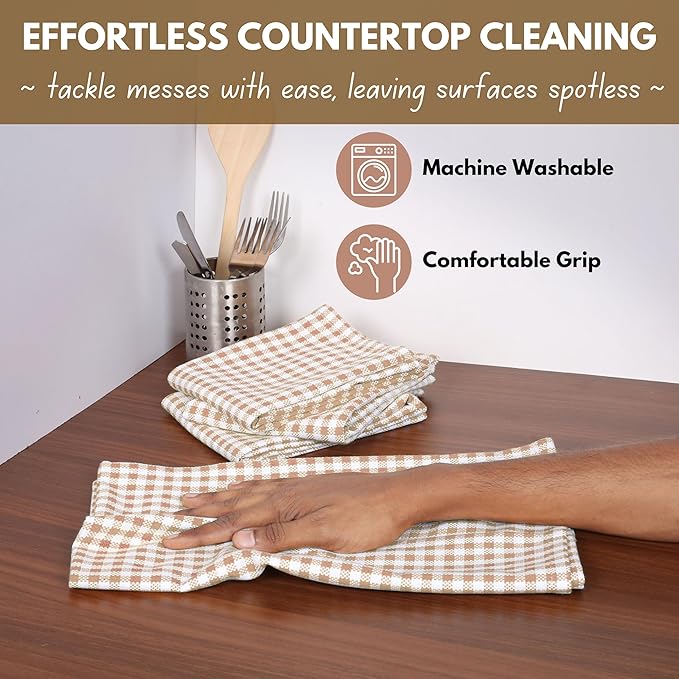 Native Fab Beige Gingham Kitchen Dish Towels 4 Pack 16"x26" - Image 4