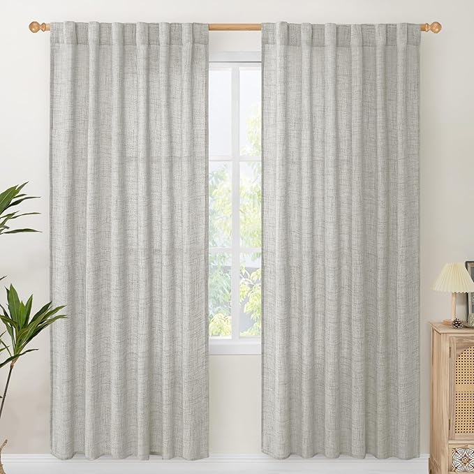 YoungsTex Light Grey Linen Curtains 78 Inch Length by YoungsTex