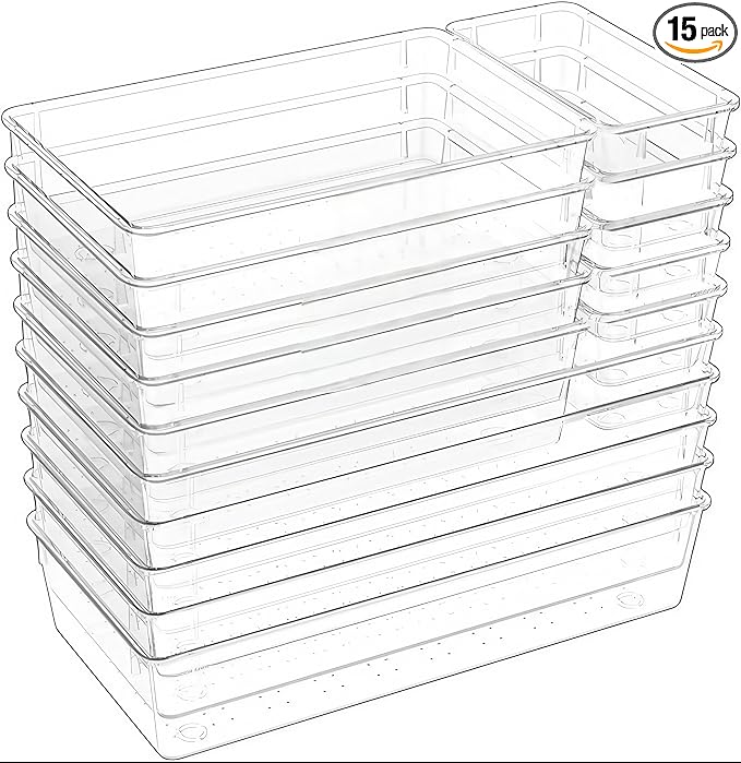 15-Pack Clear Drawer Organizer Set – Multi-Size Acrylic Storage Bins by Unknown